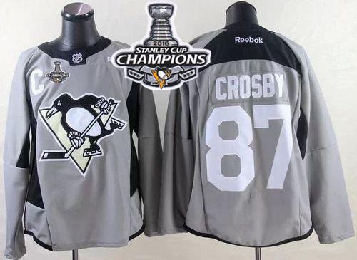 Penguins 87 Sidney Crosby Grey Practice 2016 Stanley Cup Champions Stitched NHL Jersey