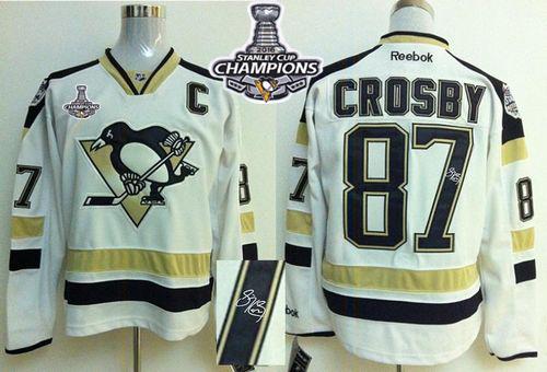 Penguins 87 Sidney Crosby White 2014 Stadium Series Autographed 2016 Stanley Cup Champions Stitched NHL Jersey