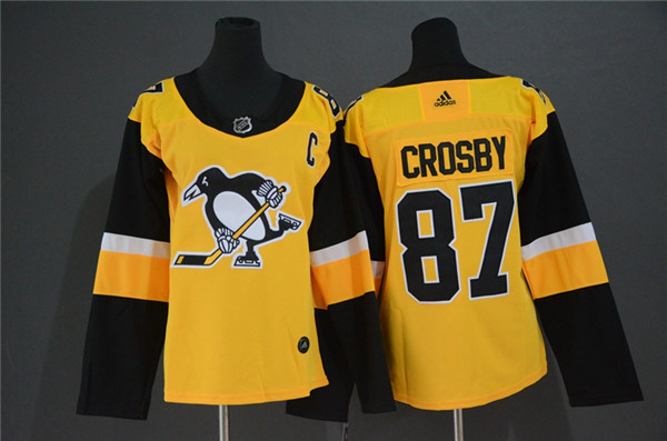 Penguins 87 Sidney Crosby Yellow Women  Jersey