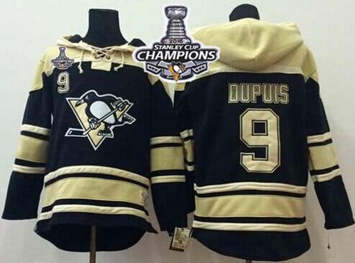 Penguins 9 Pascal Dupuis Black Sawyer Hooded Sweatshirt 2016 Stanley Cup Champions Stitched NHL Jersey