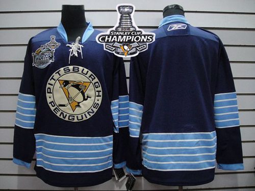 Penguins Blank Dark Blue 2011 Winter Classic Vintage 2016 Stanley Cup Champions Stitched NHL Jersey