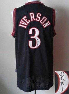 Philadelphia 76ers Revolution 30 Autographed 3 Allen Iverson Black Stitched NBA Jersey
