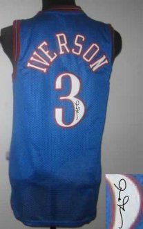 Philadelphia 76ers Revolution 30 Autographed 3 Allen Iverson Blue Stitched NBA Jersey