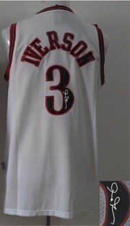 Philadelphia 76ers Revolution 30 Autographed 3 Allen Iverson White Stitched NBA Jersey