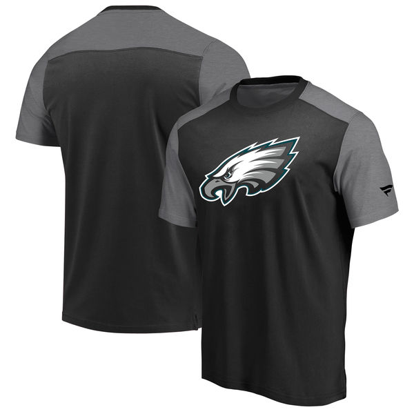 Philadelphia Eagles NFL Pro Line by Fanatics Branded Iconic Color Block T Shirt BlackHeathered Gray