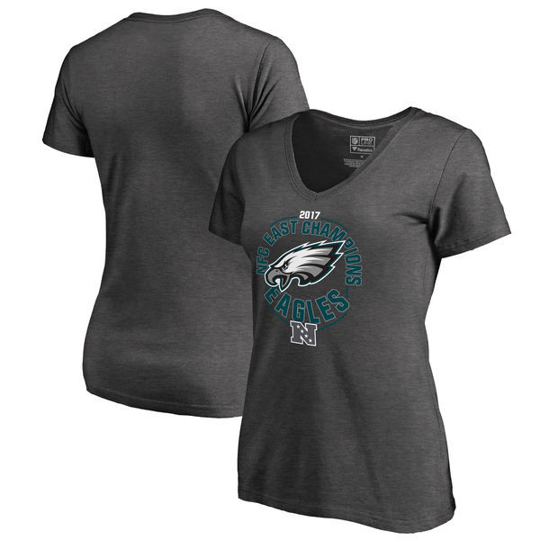 Philadelphia Eagles NFL Pro Line by Fanatics Branded Women's 2017 NFC East Division Champions V Neck T Shirt Heather Charcoal