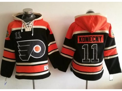 Philadelphia Flyers 11 Travis Konecny Black Sawyer Hooded Sweatshirt Stitched NHL Jersey