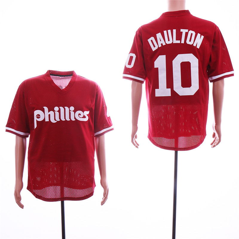 Phillies 10 Darren Daulton Red Mesh BP Jersey