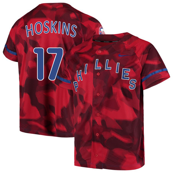 Phillies 17 Rhys Hoskins Red Camo Fashion Jersey
