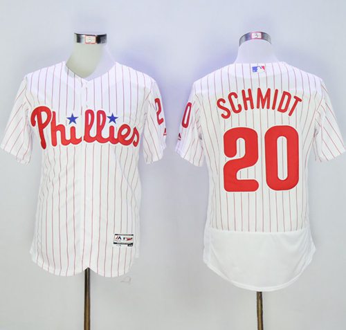 Phillies 20 Mike Schmidt White Red Strip Flexbase Authentic Collection Stitched MLB Jersey