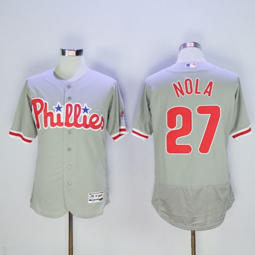 Phillies 27 Aaron Nola Grey Flexbase Authentic Collection Stitched MLB Jersey