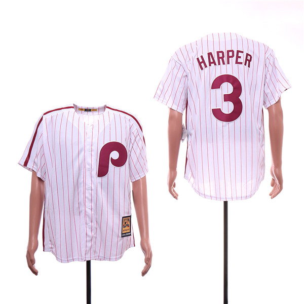 Phillies 3 Bryce Harper White Cooperstown Collection Jersey
