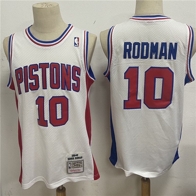 Pistons 10 Dennis Rodman White 1988 89 Hardwood Classics Jersey
