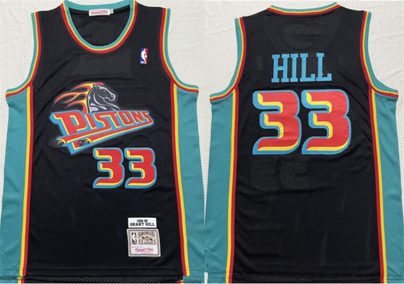 Pistons 33 Grant Hill Black 1998 99 Hardwood Classics Jersey