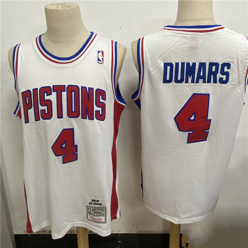 Pistons 4 Joe Dumars White 1988 89 Hardwood Classics Mesh Jersey