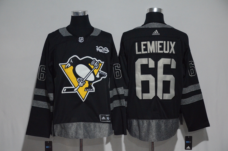 Pittsburgh Penguins 66 Mario Lemieux Black 1917 2017 100th Anniversary Stitched NHL Jersey