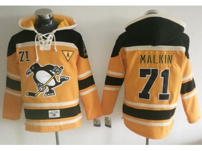 Pittsburgh Penguins 71 Evgeni Malkin Gold Sawyer Hooded Sweatshirt Stitched NHL Jersey