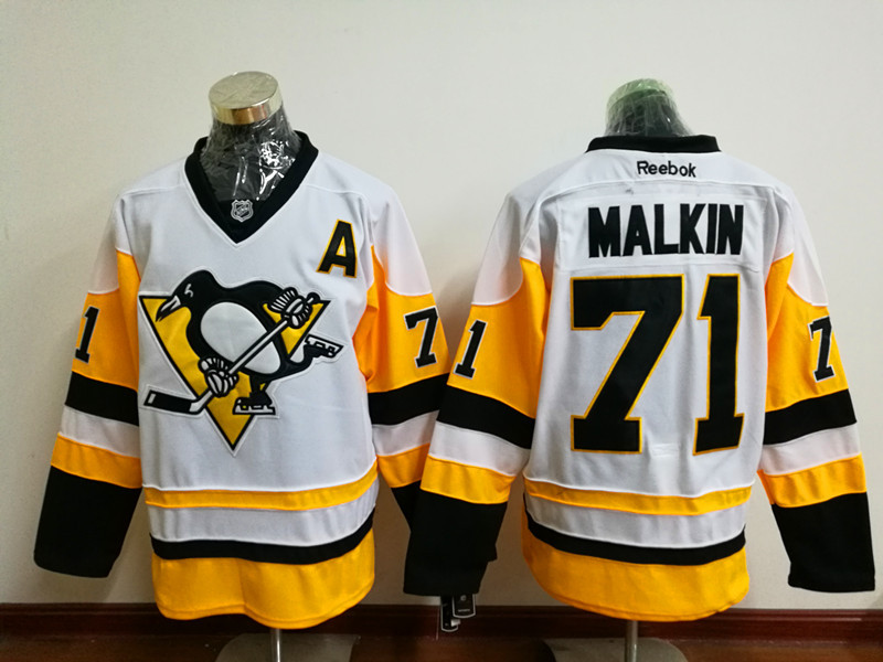 Pittsburgh Penguins 71 Evgeni Malkin White New Away Stitched NHL Jersey