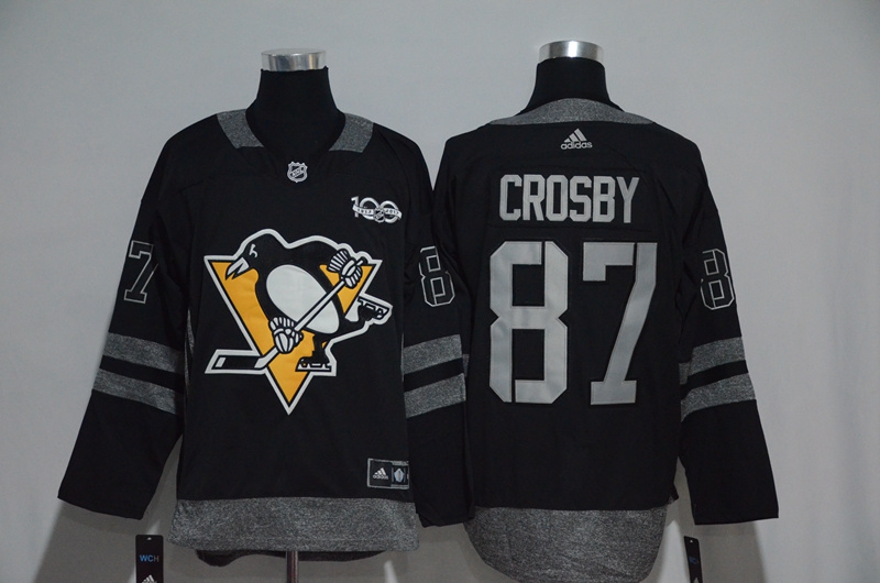 Pittsburgh Penguins 87 Sidney Crosby Premier Black 1917-2017 100th Anniversary NHL Jersey