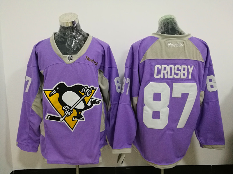Pittsburgh Penguins 87 Sidney Crosby Purple Fights Cancer Practice Stitched NHL Jersey