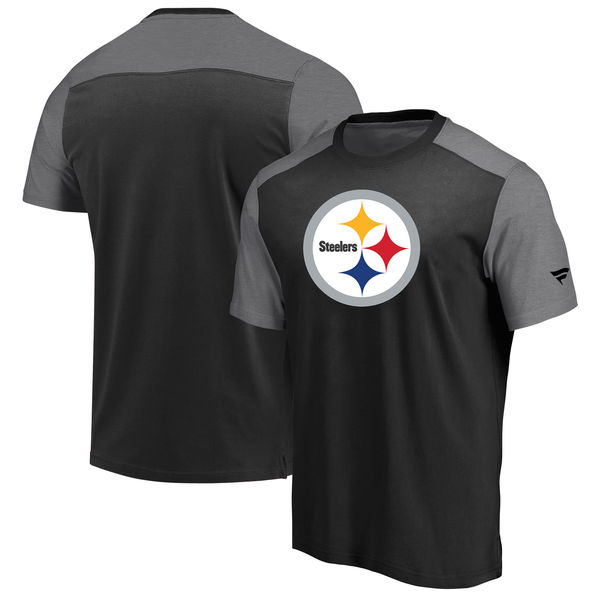 Pittsburgh Steelers NFL Pro Line by Fanatics Branded Iconic Color Block T Shirt BlackHeathered Gray