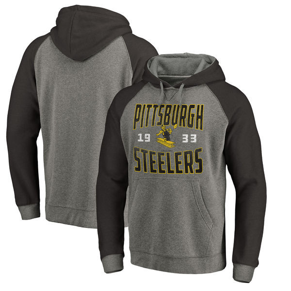 Pittsburgh Steelers NFL Pro Line by Fanatics Branded Timeless Collection Antique Stack Tri Blend Raglan Pullover Hoodie Ash