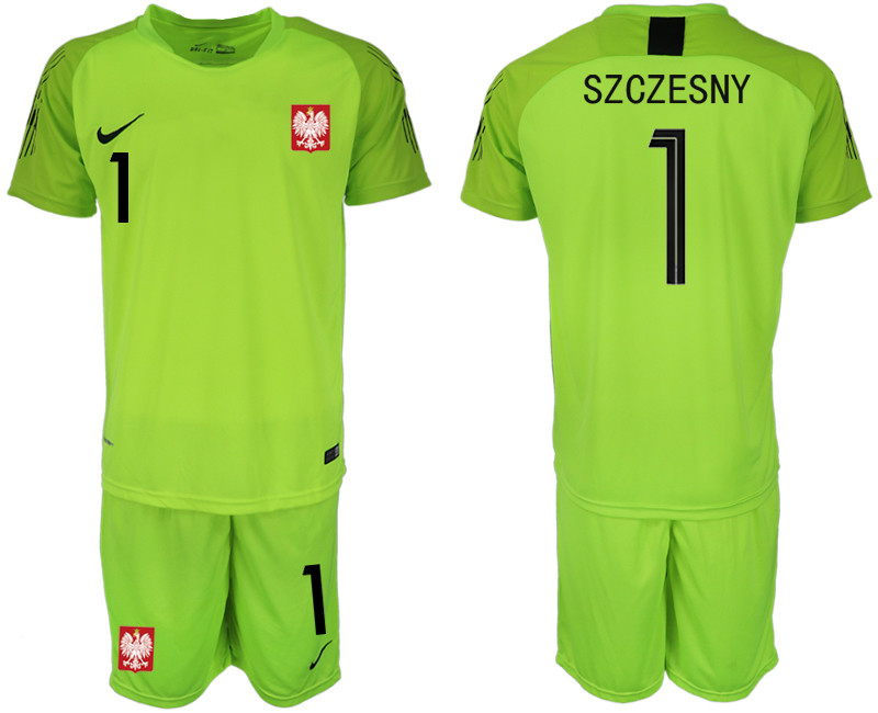 Poland 1 SZCZESNY Fluorescent Green 2018 FIFA World Cup Goalkeeper Soccer Jersey