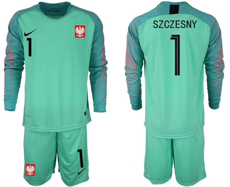 Poland 1 SZCZESNY Green 2018 FIFA World Cup Long Sleeve Goalkeeper Soccer Jersey