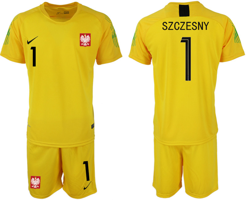 Poland 1 SZCZESNY Yellow 2018 FIFA World Cup Goalkeeper Soccer Jersey