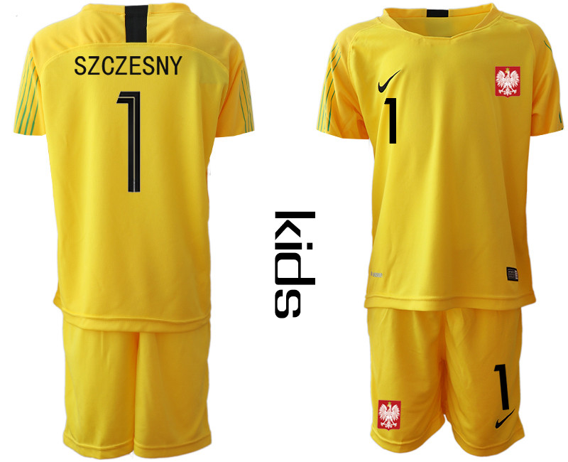 Poland 1 SZCZESNY Yellow Youth 2018 FIFA World Cup Goalkeeper Soccer Jersey