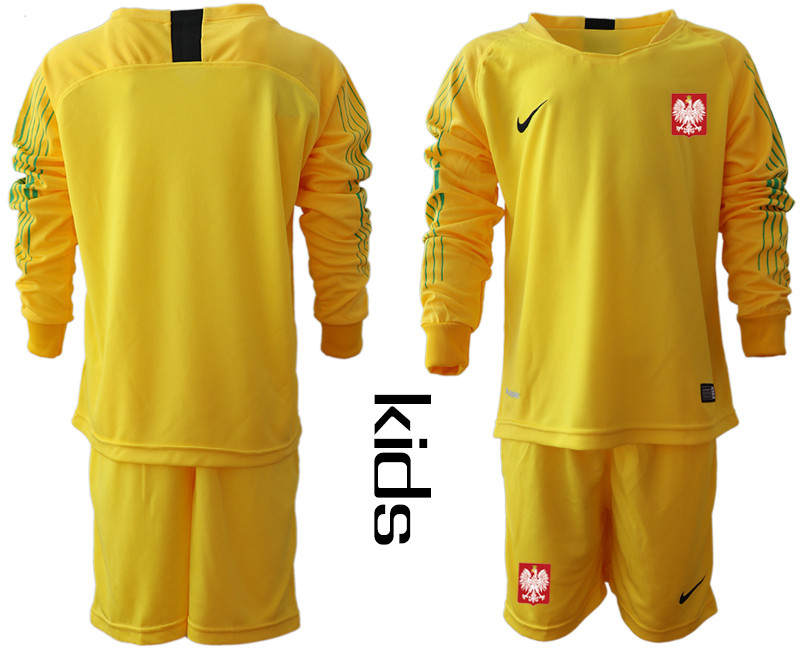 Poland Yellow Youth 2018 FIFA World Cup Long Sleeve Goalkeeper Soccer Jersey