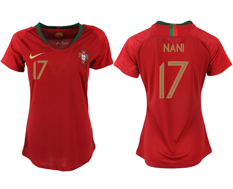 Portugal 17 NANI Home Women 2018 FIFA World Cup Soccer Jersey