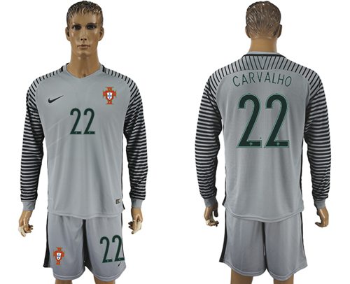 Portugal 22 Carvalho Grey Goalkeeper Long Sleeves Soccer Country Jersey