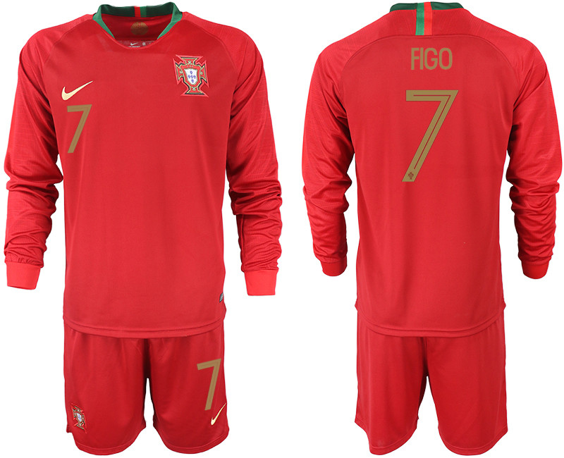 Portugal 7 FIGO Home 2018 FIFA World Cup Long Sleeve Soccer Jersey