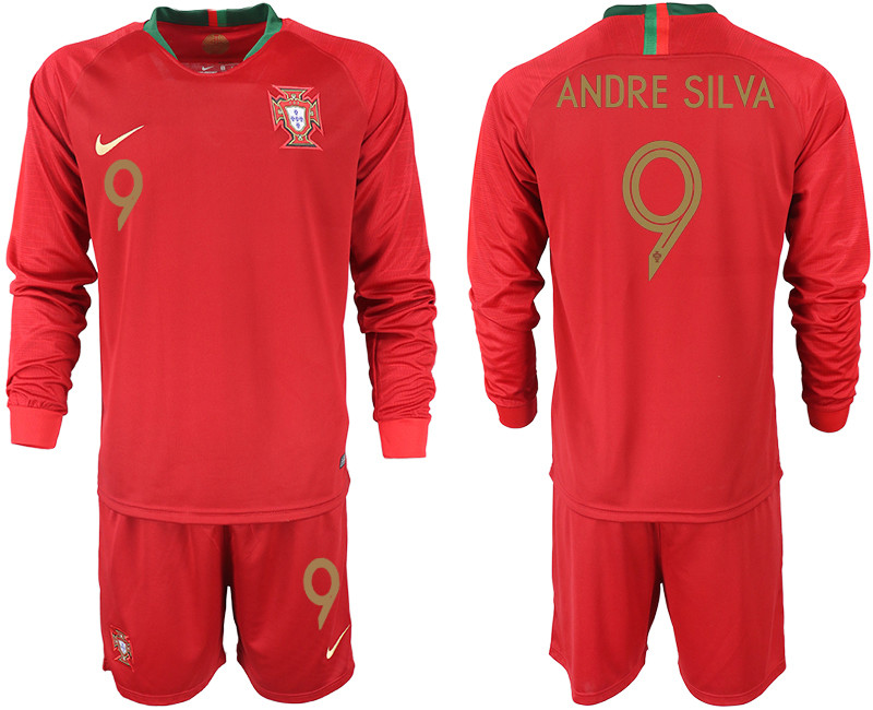 Portugal 9 ANDRE SILVA Home 2018 FIFA World Cup Long Sleeve Soccer Jersey