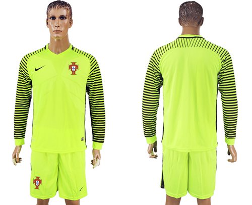 Portugal Blank Green Long Sleeves Goalkeeper Soccer Country Jersey