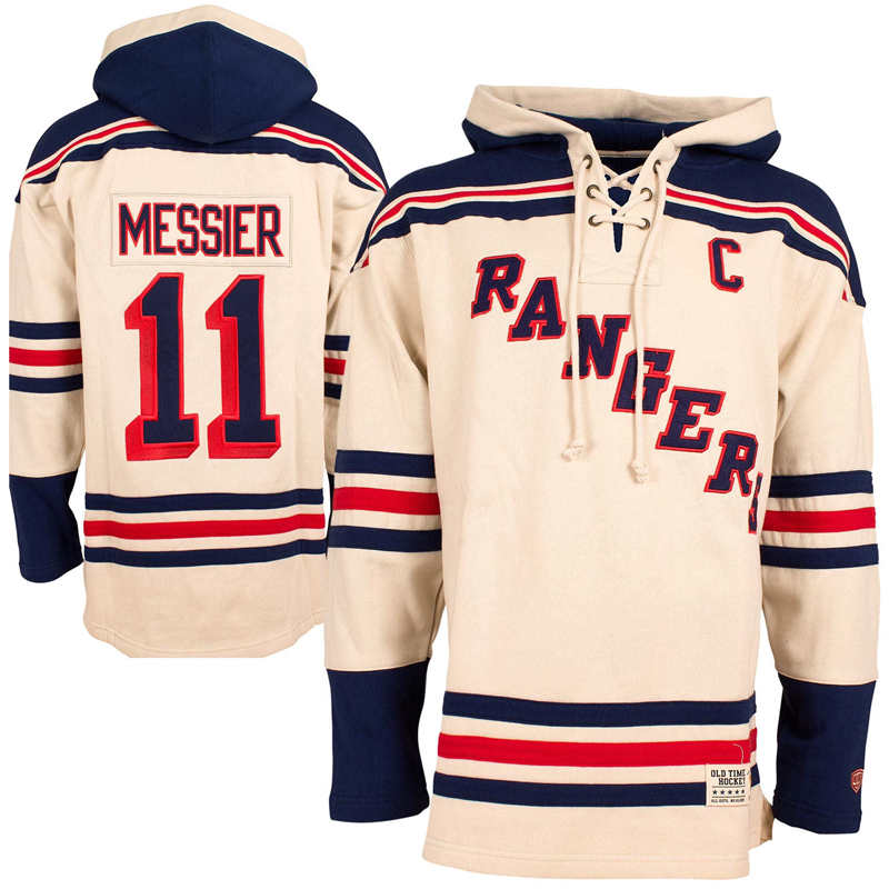 Rangers 11 Mark Messier Cream All Stitched Hooded Sweatshirt