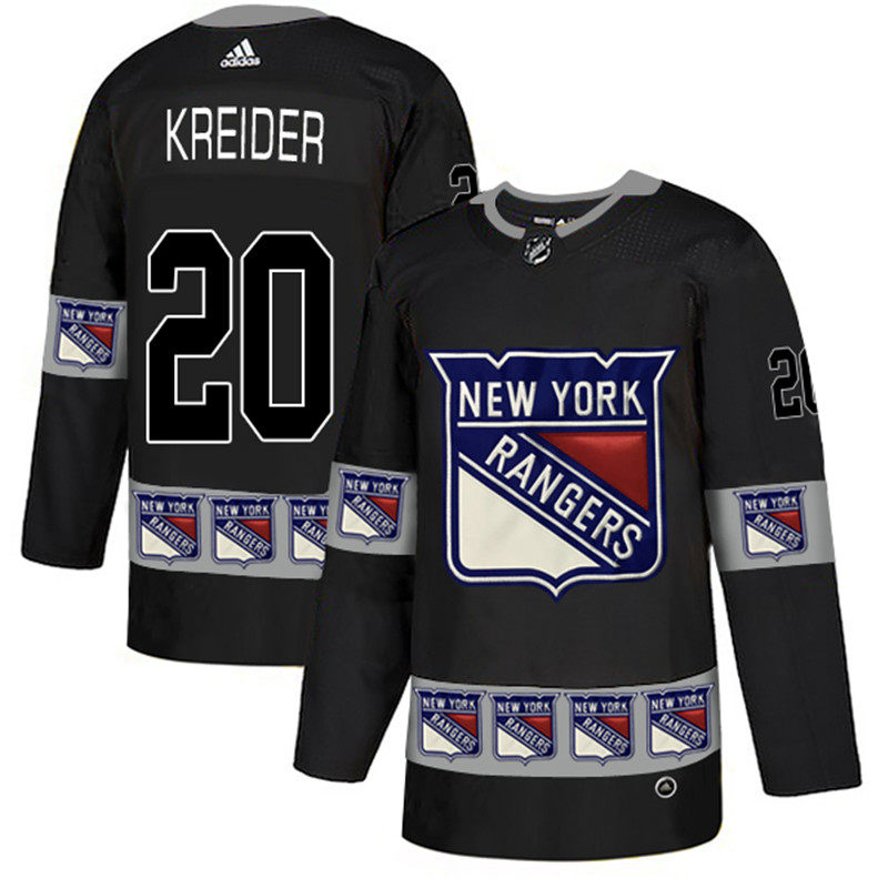 Rangers 20 Chris Kreider Black Team Logos Fashion  Jersey