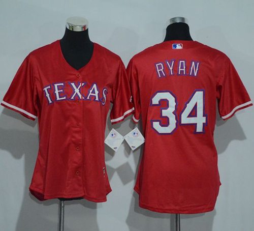 Rangers 34 Nolan Ryan Red Women Alternate Stitched MLB Jersey