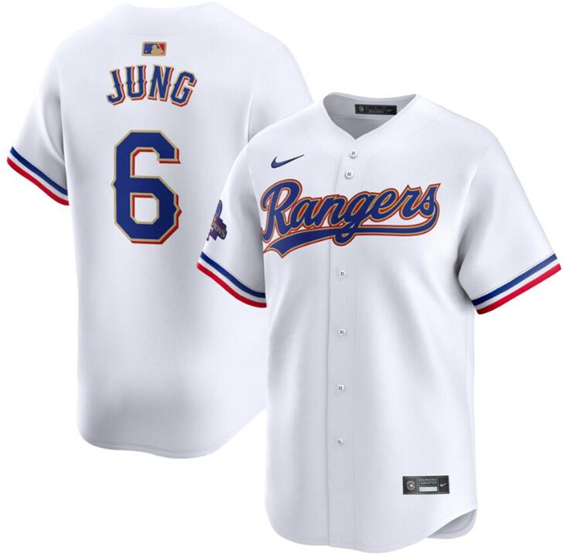 Rangers 6 Josh Jung White Gold Nike 2024 Gold Collection Cool Base Jersey
