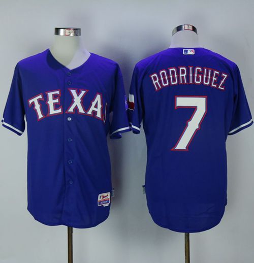 Rangers 7 Ivan Rodriguez Blue Cool Base Stitched MLB Jersey