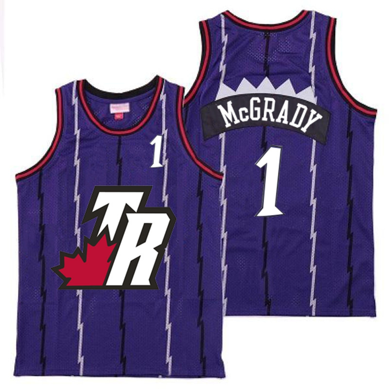 Raptors 1 Tracy McGrady Purple Big White TR Logo Retro Jersey
