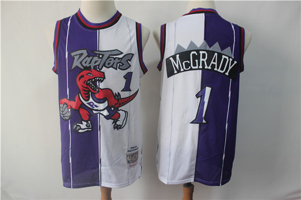 Raptors 1 Tracy McGrady Purple White Split 1998 99 Hardwood Classics Jersey