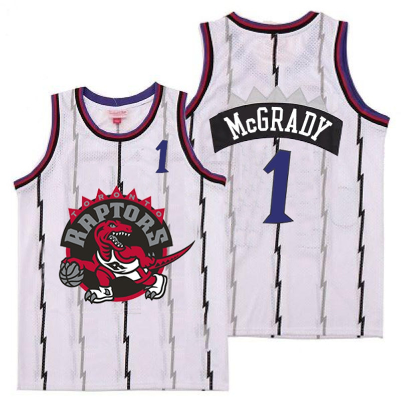 Raptors 1 Tracy McGrady White Big Gray Red Logo Retro Jersey