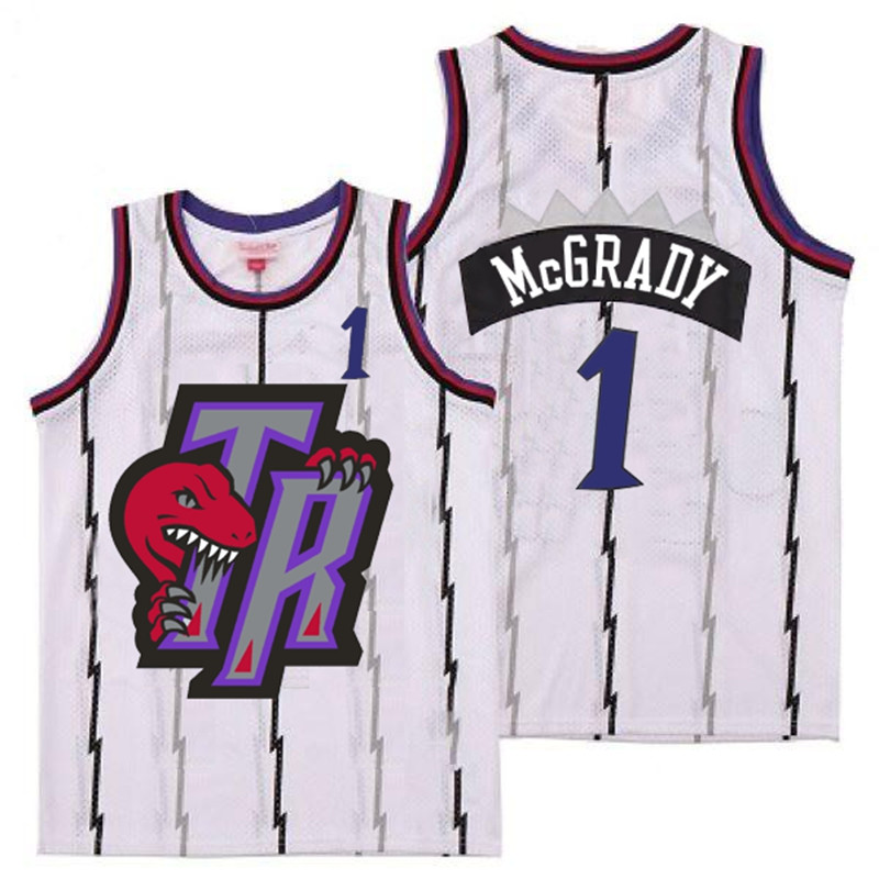 Raptors 1 Tracy McGrady White Big Gray TR Logo Retro Jersey