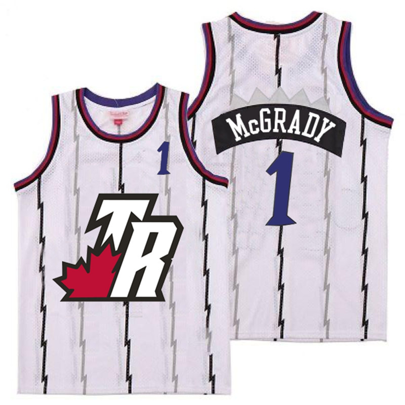 Raptors 1 Tracy McGrady White Big White TR Logo Retro Jersey