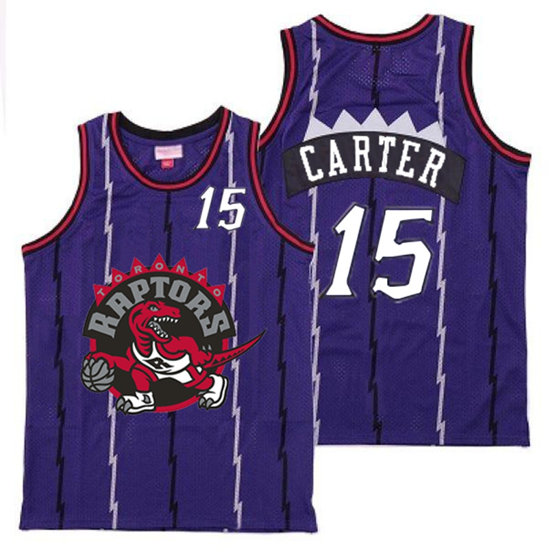 Raptors 15 Vince Carter Purple Big Gray Red Logo Retro Jersey