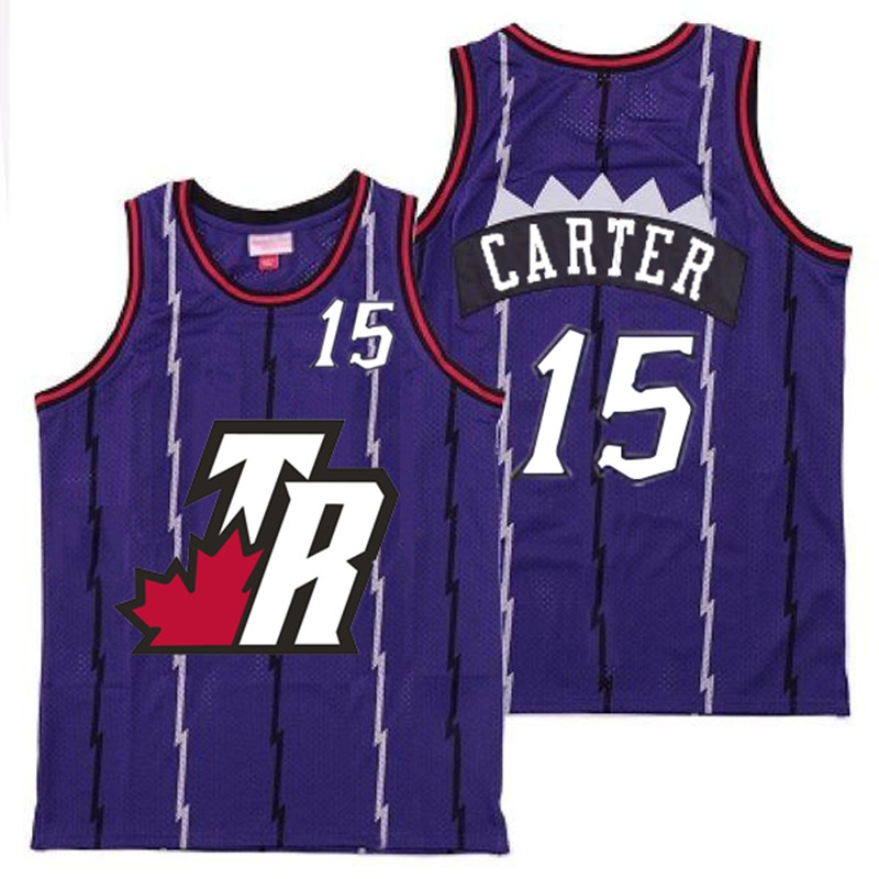 Raptors 15 Vince Carter Purple Big White TR Logo Retro Jersey