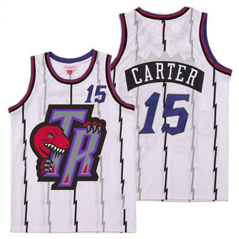 Raptors 15 Vince Carter White Big Gray TR Logo Retro Jersey