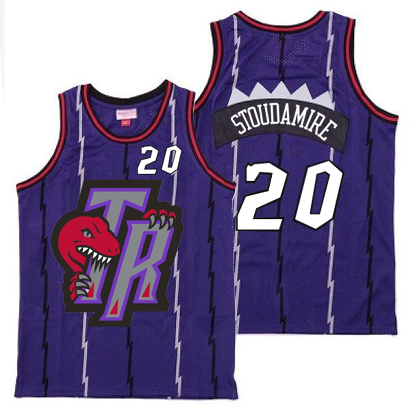 Raptors 20 Damon Stoudamire Purple Big Gray TR Logo Retro Jersey